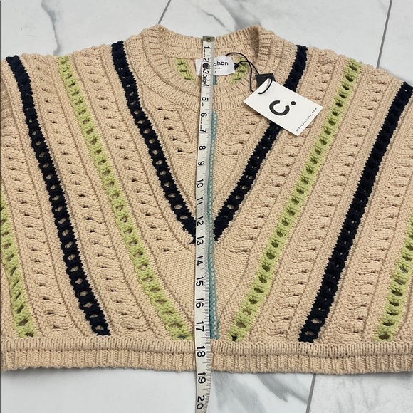 Callahan Knitwear Beige Multicolor Knit Crew Neck Sweater Cropped Long Sleeve - Picture 10 of 12